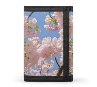 RLDOBOFE Trifold Cherry Blossom Wallet Minimalist Slim Mens Wallet with Zipper & Key Ring Polyester Stylish Wallets 8 Multiple Credit Card Holder for Daily Use Work Travel