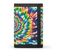RLDOBOFE Trifold Colorful Spiral Tie Dye Wallet Minimalist Slim Mens Wallet with Zipper & Key Ring Polyester Stylish Wallets 8 Multiple Credit Card Holder for Daily Use Work Travel