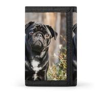 RLDOBOFE Trifold Cute Black Pug Dog Wallet Minimalist Slim Mens Wallet with Zipper & Key Ring Polyester Stylish Wallets 8 Multiple Credit Card Holder for Daily Use Work Travel