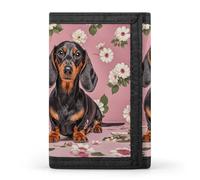 RLDOBOFE Trifold Dachshund Florals Wallet Minimalist Slim Mens Wallet with Zipper & Key Ring Polyester Stylish Wallets 8 Multiple Credit Card Holder for Daily Use Work Travel