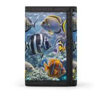 RLDOBOFE Trifold Different Fish Wallet Minimalist Slim Mens Wallet with Zipper & Key Ring Polyester Stylish Wallets 8 Multiple Credit Card Holder for Daily Use Work Travel