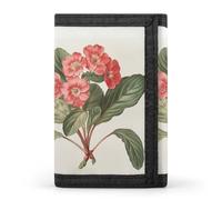 RLDOBOFE Trifold Elegant Red Flower Wallet Minimalist Slim Mens Wallet with Zipper & Key Ring Polyester Stylish Wallets 8 Multiple Credit Card Holder for Daily Use Work Travel