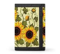 RLDOBOFE Trifold Floral Sunflower Wallet Minimalist Slim Mens Wallet with Zipper & Key Ring Polyester Stylish Wallets 8 Multiple Credit Card Holder for Daily Use Work Travel
