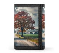 RLDOBOFE Trifold Forest Rural Roads Wallet Minimalist Slim Mens Wallet with Zipper & Key Ring Polyester Stylish Wallets 8 Multiple Credit Card Holder for Daily Use Work Travel