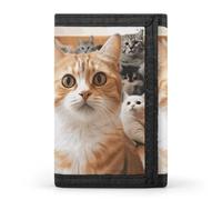 RLDOBOFE Trifold Funny Pet Cat Wallet Minimalist Slim Mens Wallet with Zipper & Key Ring Polyester Stylish Wallets 8 Multiple Credit Card Holder for Daily Use Work Travel