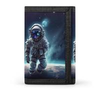 RLDOBOFE Trifold Galaxy Astronaut Wallet Minimalist Slim Mens Wallet with Zipper & Key Ring Polyester Stylish Wallets 8 Multiple Credit Card Holder for Daily Use Work Travel