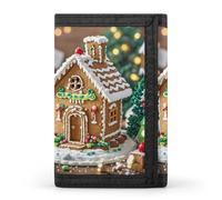 RLDOBOFE Trifold Gingerbread House Wallet Minimalist Slim Mens Wallet with Zipper & Key Ring Polyester Stylish Wallets 8 Multiple Credit Card Holder for Daily Use Work Travel