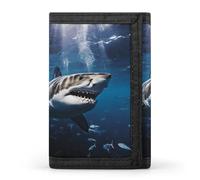 RLDOBOFE Trifold Great White Shark Wallet Minimalist Slim Mens Wallet with Zipper & Key Ring Polyester Stylish Wallets 8 Multiple Credit Card Holder for Daily Use Work Travel