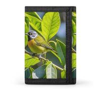 RLDOBOFE Trifold Green Leaves And Birds Wallet Minimalist Slim Mens Wallet with Zipper & Key Ring Polyester Stylish Wallets 8 Multiple Credit Card Holder for Daily Use Work Travel