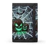RLDOBOFE Trifold Green Pumpkin Wallet Minimalist Slim Mens Wallet with Zipper & Key Ring Polyester Stylish Wallets 8 Multiple Credit Card Holder for Daily Use Work Travel