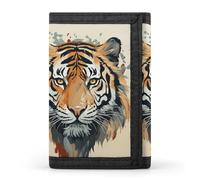 RLDOBOFE Trifold Hand Drawn Tiger Wallet Minimalist Slim Mens Wallet with Zipper & Key Ring Polyester Stylish Wallets 8 Multiple Credit Card Holder for Daily Use Work Travel