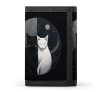 RLDOBOFE Trifold Hand Drawn Two Cats Wallet Minimalist Slim Mens Wallet with Zipper & Key Ring Polyester Stylish Wallets 8 Multiple Credit Card Holder for Daily Use Work Travel