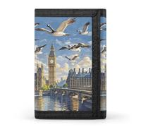 RLDOBOFE Trifold Hand-painted City Wallet Minimalist Slim Mens Wallet with Zipper & Key Ring Polyester Stylish Wallets 8 Multiple Credit Card Holder for Daily Use Work Travel