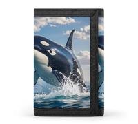 RLDOBOFE Trifold Killer Whale Wallet Minimalist Slim Mens Wallet with Zipper & Key Ring Polyester Stylish Wallets 8 Multiple Credit Card Holder for Daily Use Work Travel