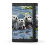 RLDOBOFE Trifold Lovely Sea Otter Wallet Minimalist Slim Mens Wallet with Zipper & Key Ring Polyester Stylish Wallets 8 Multiple Credit Card Holder for Daily Use Work Travel