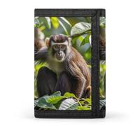 RLDOBOFE Trifold Monkey Wallet Minimalist Slim Mens Wallet with Zipper & Key Ring Polyester Stylish Wallets 8 Multiple Credit Card Holder for Daily Use Work Travel