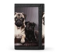 RLDOBOFE Trifold Pug Dogs Wallet Minimalist Slim Mens Wallet with Zipper & Key Ring Polyester Stylish Wallets 8 Multiple Credit Card Holder for Daily Use Work Travel