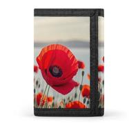 RLDOBOFE Trifold Red Flower Wallet Minimalist Slim Mens Wallet with Zipper & Key Ring Polyester Stylish Wallets 8 Multiple Credit Card Holder for Daily Use Work Travel