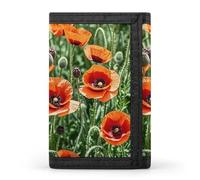 RLDOBOFE Trifold Red Flowers Leaves Wallet Minimalist Slim Mens Wallet with Zipper & Key Ring Polyester Stylish Wallets 8 Multiple Credit Card Holder for Daily Use Work Travel