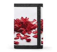RLDOBOFE Trifold Red Petals Scattered Wallet Minimalist Slim Mens Wallet with Zipper & Key Ring Polyester Stylish Wallets 8 Multiple Credit Card Holder for Daily Use Work Travel