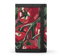 RLDOBOFE Trifold Red Tomatoes Pattern Wallet Minimalist Slim Mens Wallet with Zipper & Key Ring Polyester Stylish Wallets 8 Multiple Credit Card Holder for Daily Use Work Travel