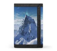 RLDOBOFE Trifold Snow Mountain Wallet Minimalist Slim Mens Wallet with Zipper & Key Ring Polyester Stylish Wallets 8 Multiple Credit Card Holder for Daily Use Work Travel