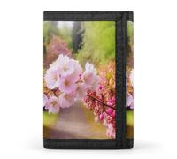 RLDOBOFE Trifold Spring Blossom Flower Wallet Minimalist Slim Mens Wallet with Zipper & Key Ring Polyester Stylish Wallets 8 Multiple Credit Card Holder for Daily Use Work Travel
