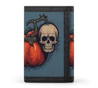 RLDOBOFE Trifold Tomatoes And Skull Wallet Minimalist Slim Mens Wallet with Zipper & Key Ring Polyester Stylish Wallets 8 Multiple Credit Card Holder for Daily Use Work Travel