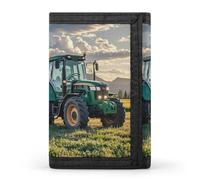 RLDOBOFE Trifold Tractor Agriculture Tranquil Wallet Minimalist Slim Mens Wallet with Zipper & Key Ring Polyester Stylish Wallets 8 Multiple Credit Card Holder for Daily Use Work Travel
