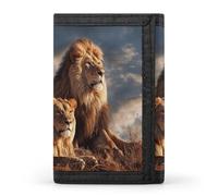 RLDOBOFE Trifold Two Lions Wallet Minimalist Slim Mens Wallet with Zipper & Key Ring Polyester Stylish Wallets 8 Multiple Credit Card Holder for Daily Use Work Travel