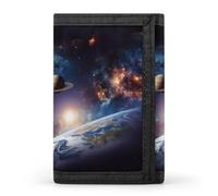 RLDOBOFE Trifold Universe Galaxy Outer Space Wallet Minimalist Slim Mens Wallet with Zipper & Key Ring Polyester Stylish Wallets 8 Multiple Credit Card Holder for Daily Use Work Travel