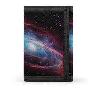 RLDOBOFE Trifold Universe Galaxy Wallet Minimalist Slim Mens Wallet with Zipper & Key Ring Polyester Stylish Wallets 8 Multiple Credit Card Holder for Daily Use Work Travel