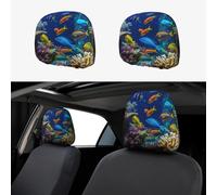 RLDOBOFE Tropical Fish and Corals Car Headrest Cover 2 PCS, Funny Auto Front Seat Head Rest Protector, Universal Car Headrest Protector Elastic, Personalized Seat Cover Headrest Trim for Most Cars