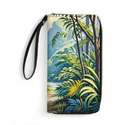 RLDOBOFE Tropical Jungle Painting (2) PU Leather Wallet with Rope, Zip Multi-Layer Pocket Card Holder, Small Purse for Men And Women