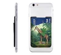 RLDOBOFE Tropical leaf tiger zebra giraffe Phone Wallet, Stick On Card Holder for Back of Phone Case - Leather Cell Phone Card Wallet Sleeve Adhesive Phone Pocket - Compatible with Most Cell Phones