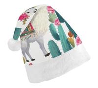 RLDOBOFE Tropical Llama Alpaca Cactus Flower Christmas Hat Classic Santa Claus Hat with Plush Trim for New Year Xmas Party Supply