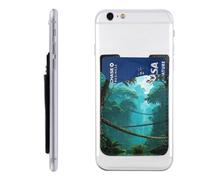 RLDOBOFE Tropical Natural Tree Bridge Exotic Phone Wallet, Stick On Card Holder for Back of Phone Case - Leather Cell Phone Card Wallet Sleeve Adhesive Phone Pocket - Compatible with Most Cell Phones