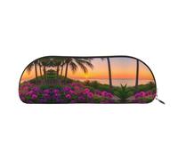 RLDOBOFE Tropical Violet Palm Sunset Beach Pencil Pouch Leather,Small Pen Bags With Zipper For Pencils,Pens,Markers,Makeups,Change,Coins