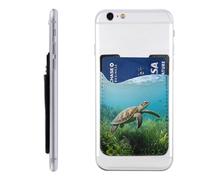 RLDOBOFE turtles and seaweeds Phone Wallet, Stick On Card Holder for Back of Phone Case - Leather Cell Phone Card Wallet Sleeve Adhesive Phone Pocket - Compatible with Most Cell Phones