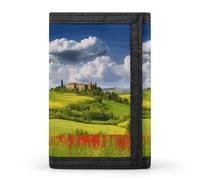 RLDOBOFE Tuscany Spring Trifold Wallet Minimalist Mens Wallet with Key Hook 8 Card Slots Modern Stylish Polyester Security Wallets Fashion Slim Credit Card Holder Id Window