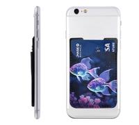 RLDOBOFE Two Blue Fish Phone Wallet, Stick On Card Holder for Back of Phone Case - Leather Cell Phone Card Wallet Sleeve Adhesive Phone Pocket - Compatible with Most Cell Phones