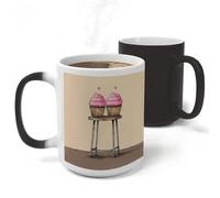 RLDOBOFE Two Cartoon Cupcakes Ceramic Color Changing Mug Heat Transforming Activated Mug 11 Oz Heat Changing Sensitive Tea Cup Magic Novelty Coffee Cup Drinkware Home Kitchen Gift