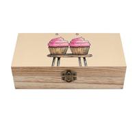 RLDOBOFE Two Cartoon Cupcakes Wooden Keepsake Box with Lids Wood Storage Box with A Hinged Lid Decorative Boxes Table Large Rectangular Organizer Container for Jewelry Photos Craft