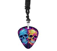 RLDOBOFE Two Different Skulls Guitar Pick Necklace Stainless Steel Guitar Pendant Necklace Hip Hop Punk Music Jewelry Customizable Gifts Accessory for Women Men Music Lovers