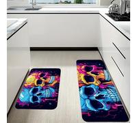 RLDOBOFE Two Different Skulls Kitchen Mats Set of 2 Cushioned Anti-Fatigue Non-Slip Kitchen Runner Rugs Comfort Foam Standing Mat Absorbent Floor Rug for Office Sink Home Laundry