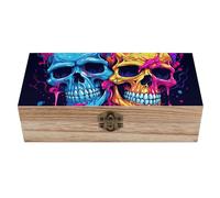 RLDOBOFE Two Different Skulls Wooden Keepsake Box with Lids Wood Storage Box with A Hinged Lid Decorative Boxes Table Large Rectangular Organizer Container for Jewelry Photos Craft