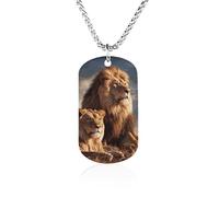RLDOBOFE - Two Lions Pendant with Personalized Dog Tag Military Tag Pendant with Box Chain Memorial Photo Jewelry Gift for Men Women Husband