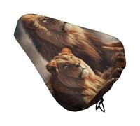 RLDOBOFE Two Lions Waterproof Bike Seat Cover with Drawstring | Dustproof & UV-Resistant Bicycle Saddle Cover, Outdoor Washable Seat Cushion Protector, Universal Fit for Mountain, City Bike