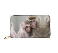 RLDOBOFE Two Macaques Hugging Leather Wallet for Women Long Coin Purse Ultra Slim Credit Cards Holder Bifold Clutch