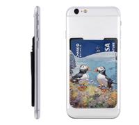 RLDOBOFE Two Puffins Phone Wallet, Stick On Card Holder for Back of Phone Case - Leather Cell Phone Card Wallet Sleeve Adhesive Phone Pocket - Compatible with Most Cell Phones